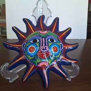 TALAVERA MEXICAN GUERRERO POTTERY SUN FACE FOLK ART HAND PAINTED WALL DECOR 10"